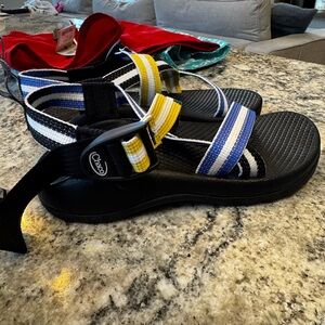 Chaco Kids Sandals - Black with Blue and Yellow Straps